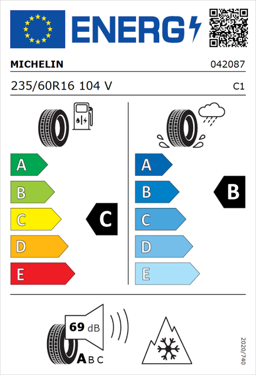 Tyre Label for Michelin CrossClimate 235/60R16 104V
