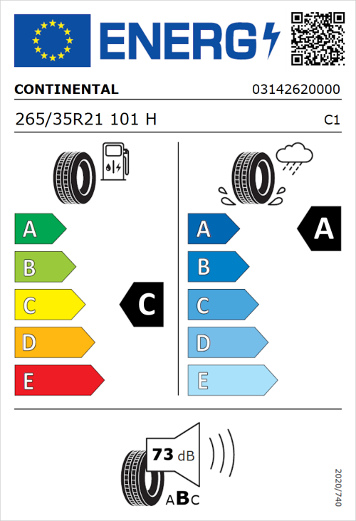 Tyre Label for Continental EcoContact 7 265/35R21 101H