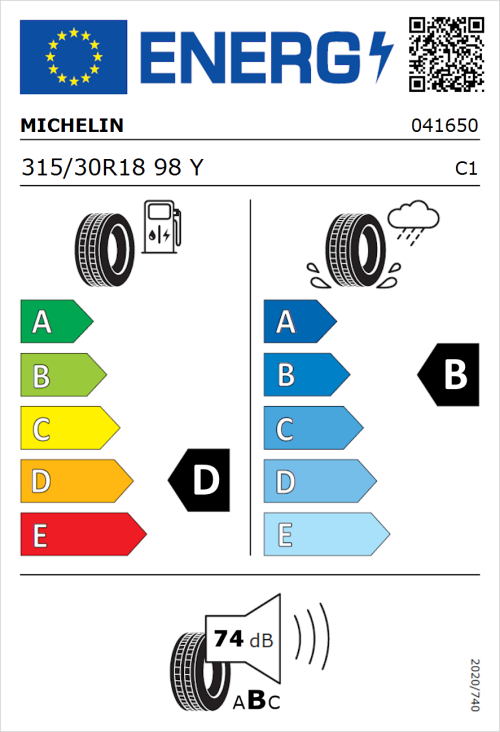 Tyre Label for Michelin Pilot Sport 2 ZP 315/30R18 98Y