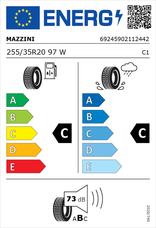 Tyre Label for Mazzini Eco 607 255/35R20 97W